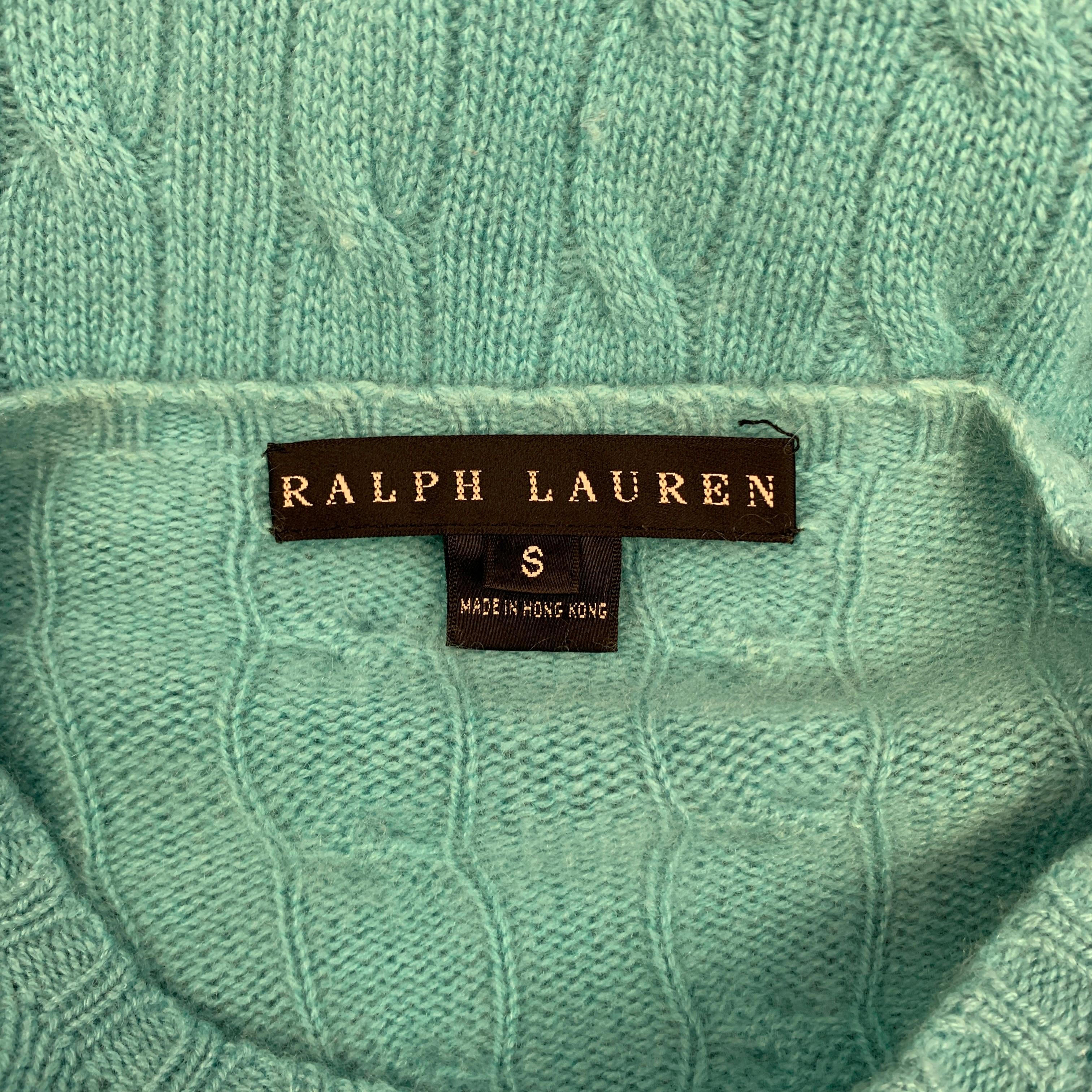 RALPH LAUREN Black Label Size S Aqua Cable Knit Cashmere Pullover In Good Condition In San Francisco, CA