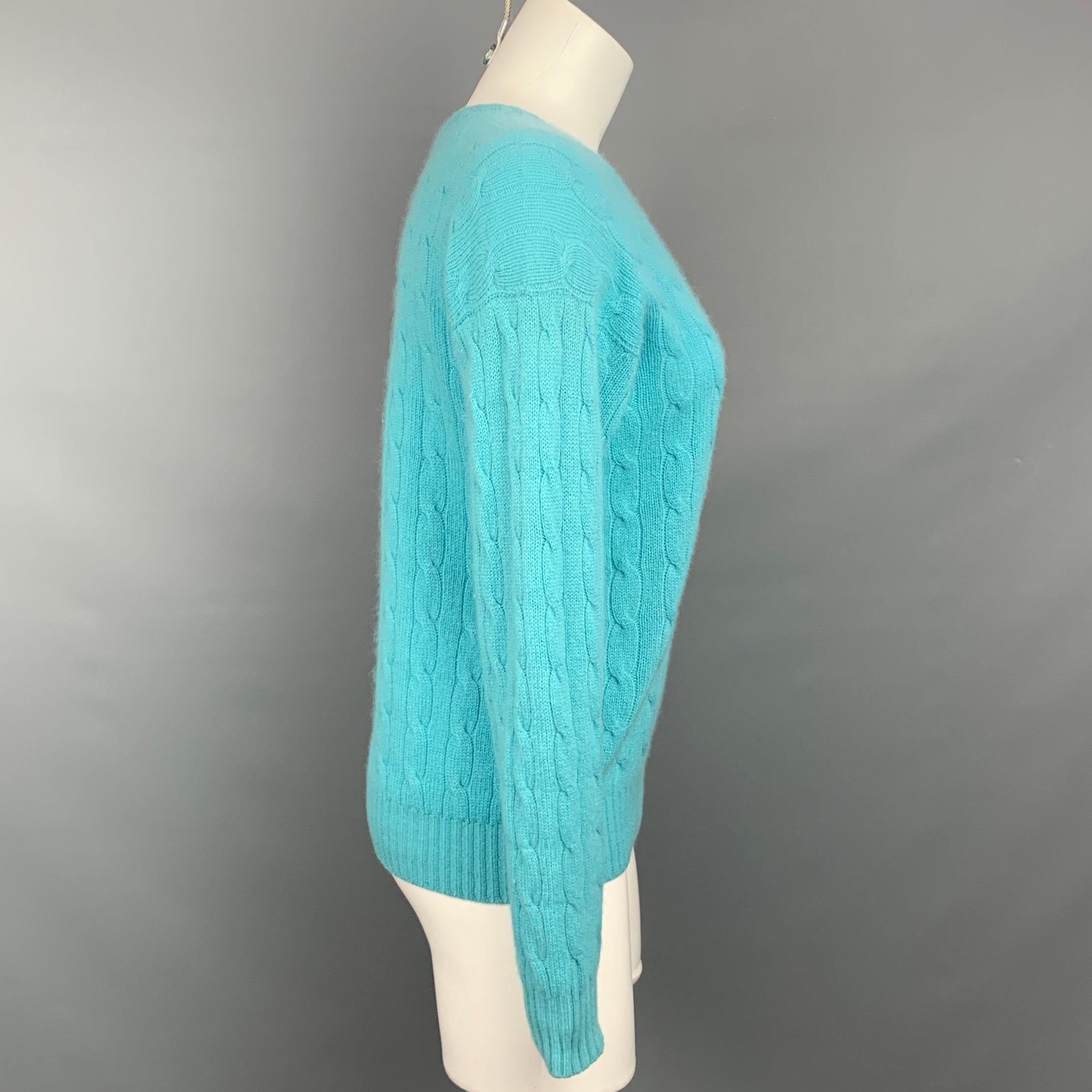 Women's RALPH LAUREN Black Label Size S Aqua Cable Knit Cashmere Pullover