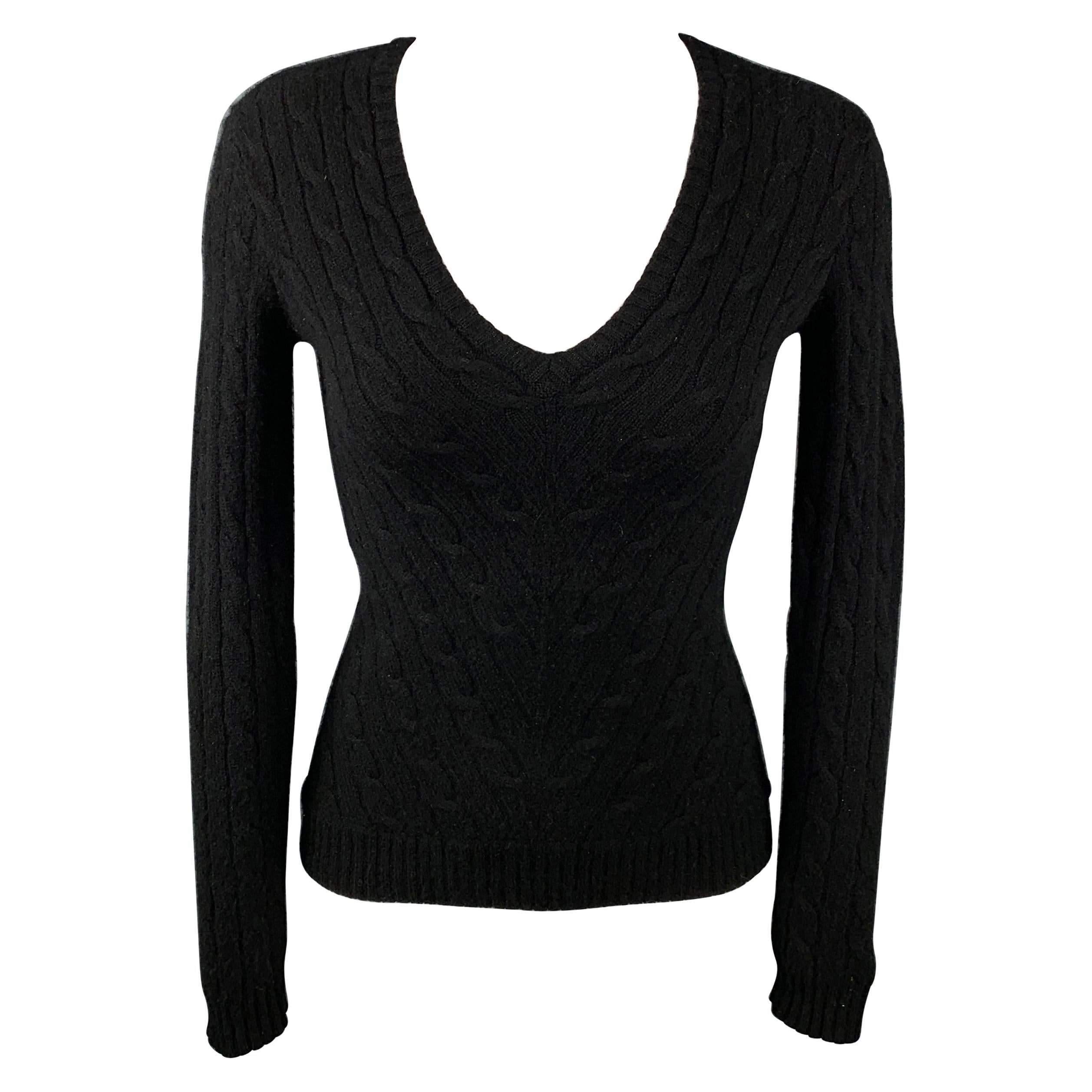 RALPH LAUREN Black Label Size S Black Knitted Cashmere V-Neck Pullover