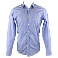 RALPH LAUREN Black Label Size S Blue Window Pane Cotton Button Up Shirt