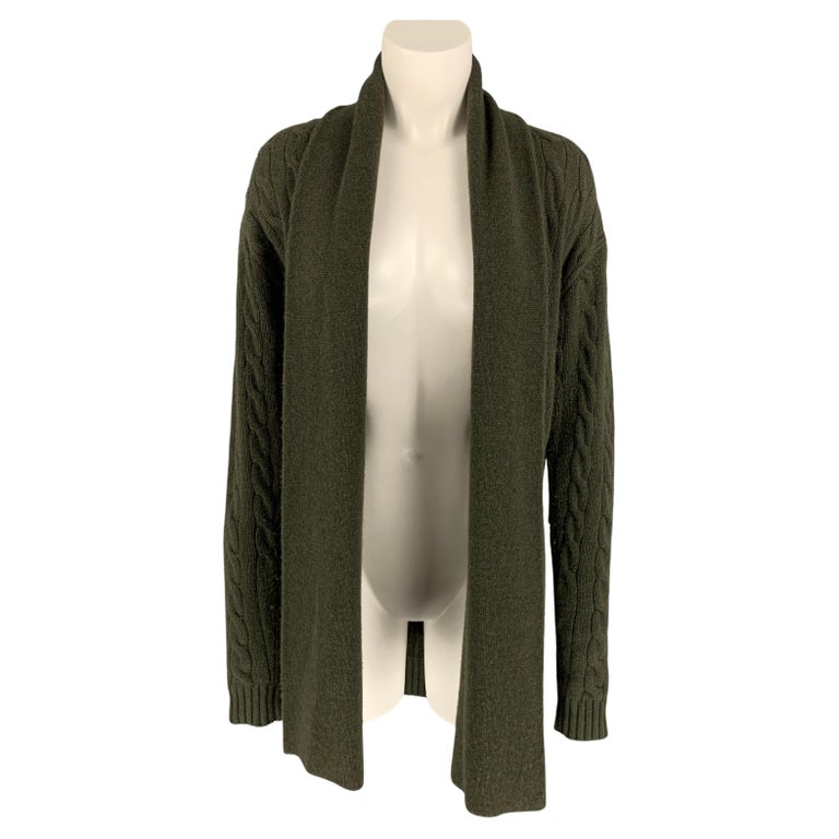 RALPH LAUREN Black Label Size S Forest Green Cable Knit Cashmere Cardigan  For Sale at 1stDibs