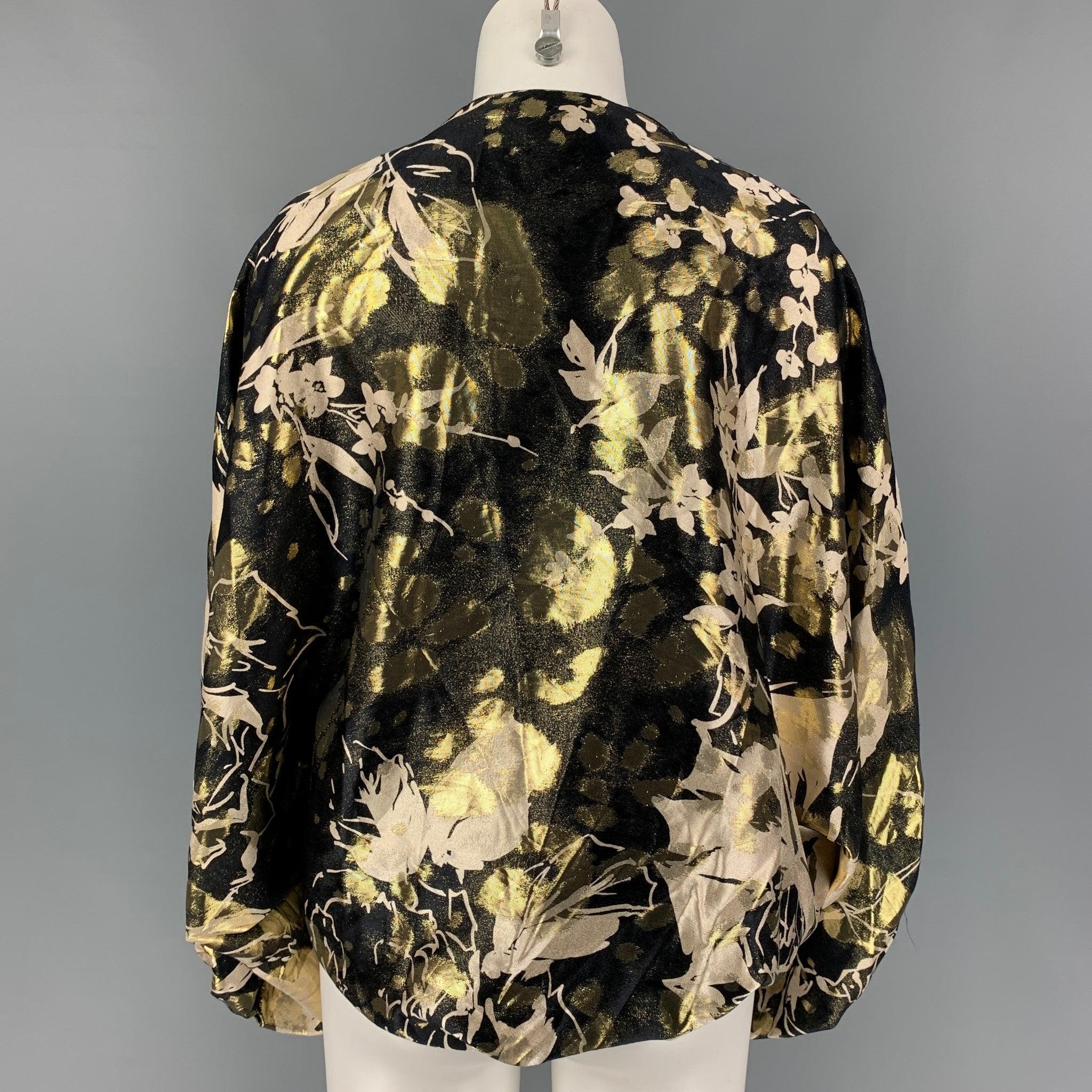 RALPH LAUREN Black Label Size S Gold Black Silk Floral Shrug Casual Top In Good Condition For Sale In San Francisco, CA