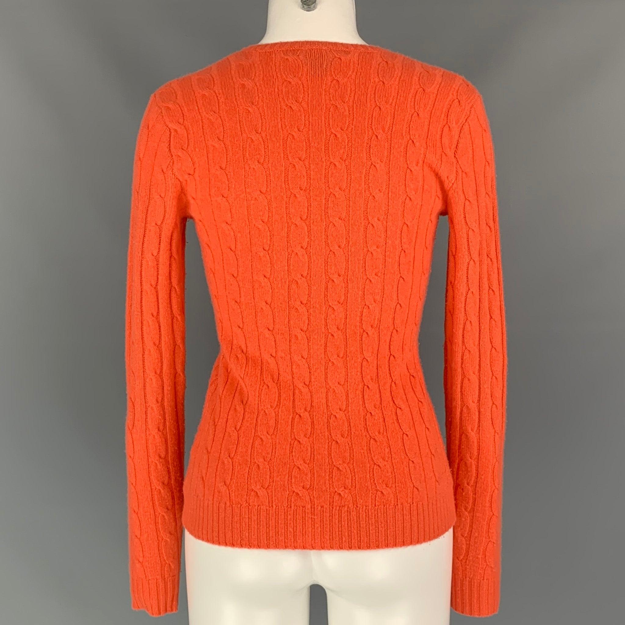 RALPH LAUREN Black Label Size S Orange Cable Knit Cashmere Pullover In Good Condition In San Francisco, CA
