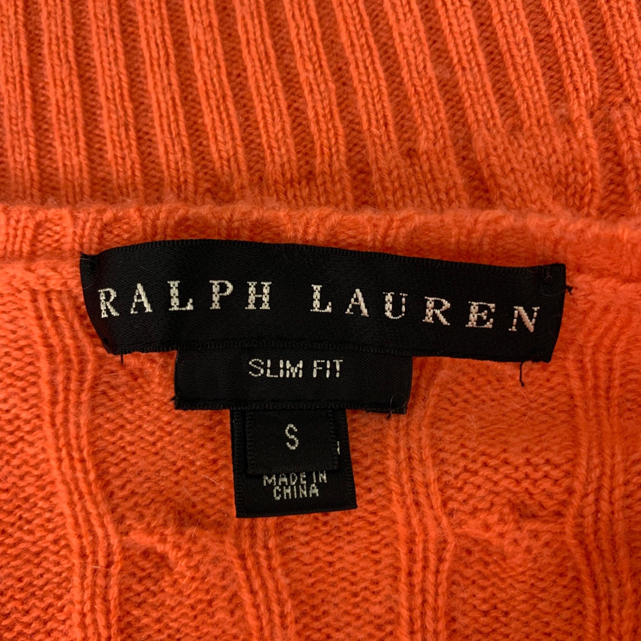 RALPH LAUREN Black Label Size S Orange Cable Knit Cashmere Pullover 1