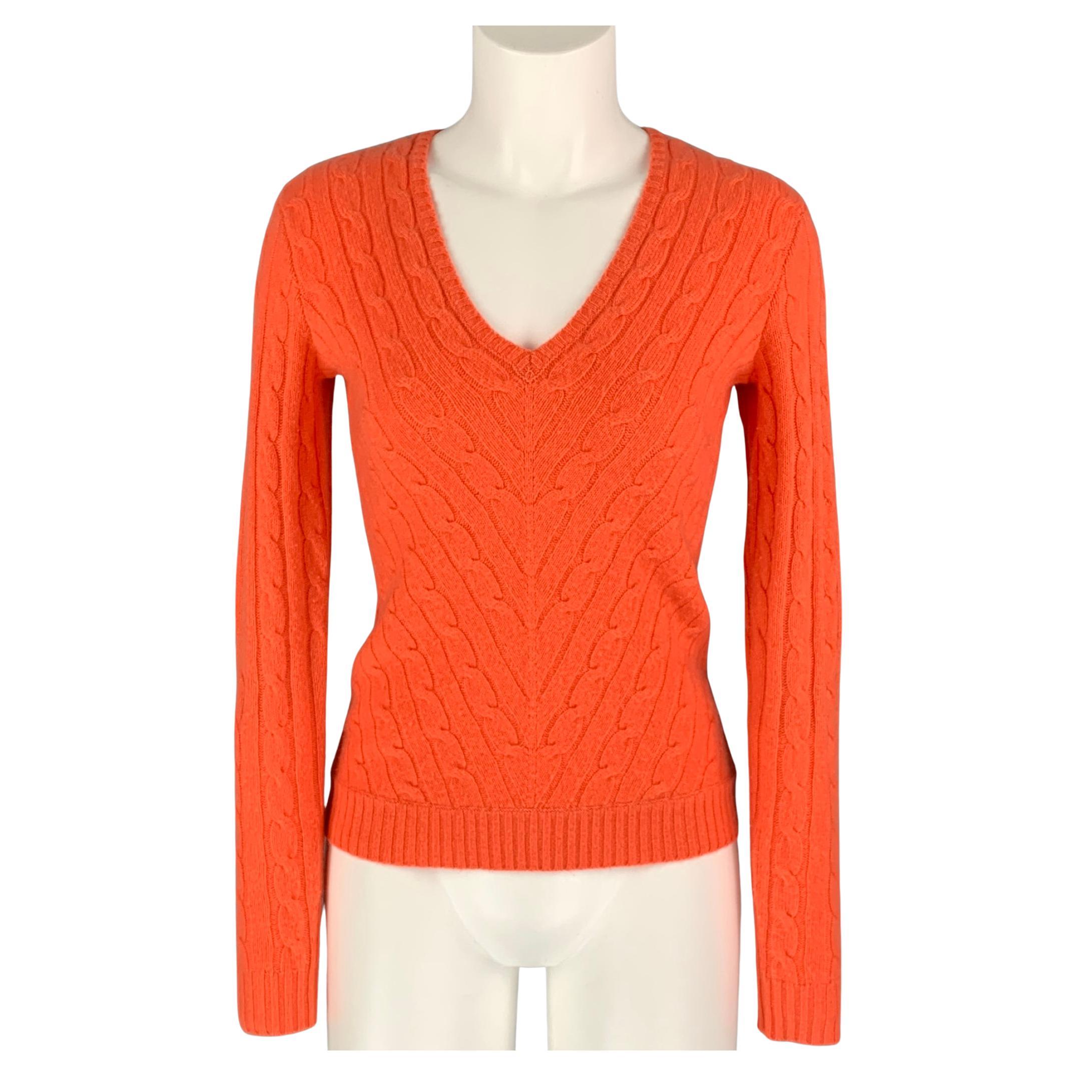 Vidner Møde Rust RALPH LAUREN Black Label Size S Orange Cable Knit Cashmere Pullover For  Sale at 1stDibs