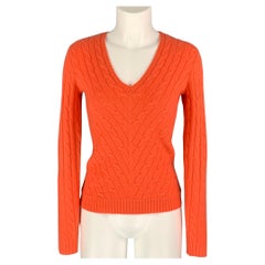 RALPH LAUREN Black Label Size S Orange Cable Knit Cashmere Pullover