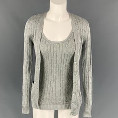 RALPH LAUREN Black Label Size S Silver Cable Knit Cardigan Set