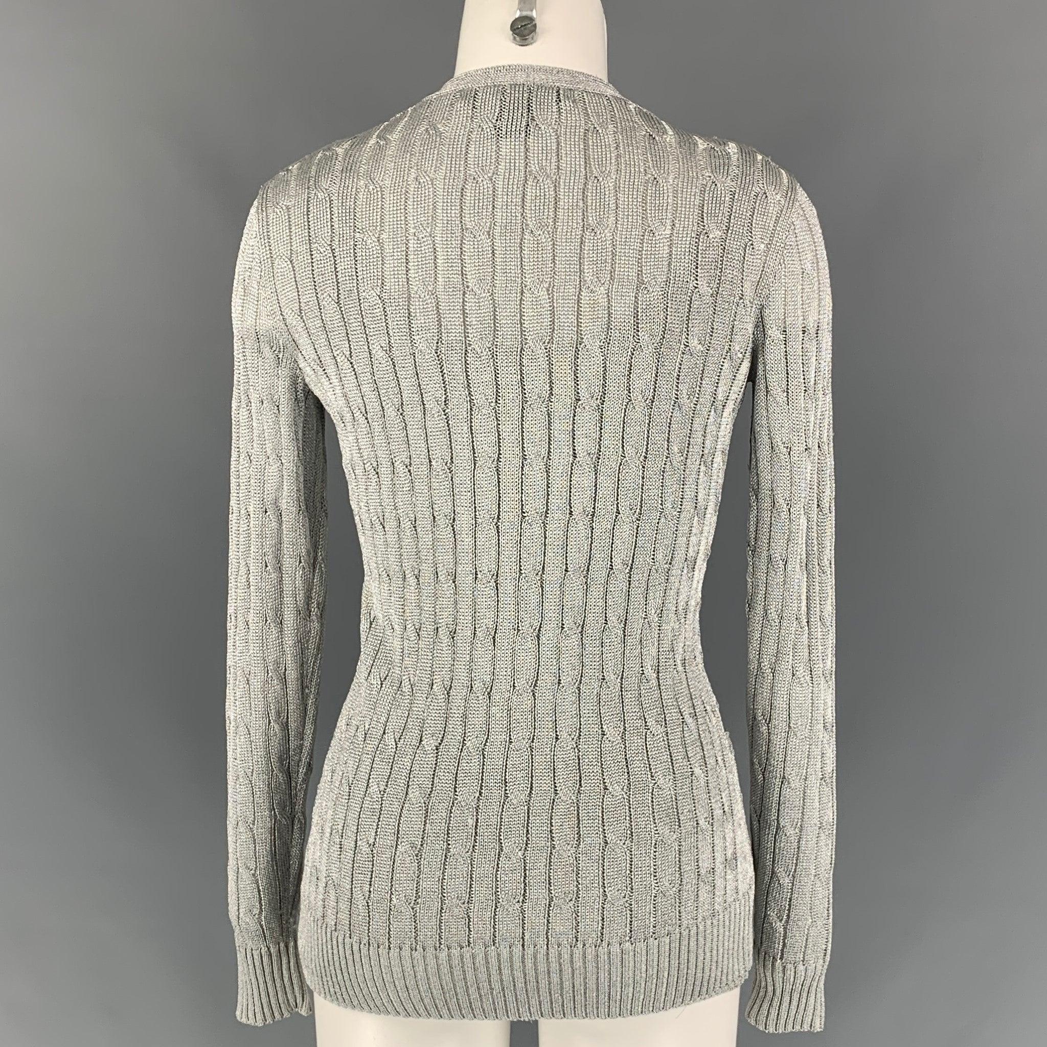 Women's RALPH LAUREN Black Label Size S Silver Cable Knit Cardigan Set For Sale