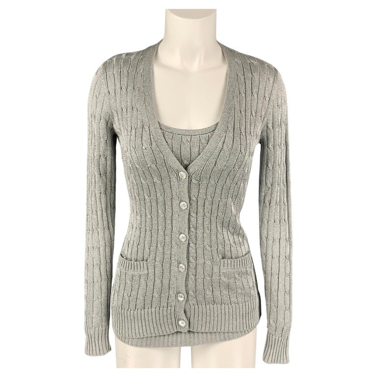 RALPH LAUREN Black Label Size S Silver Cable Knit Cardigan Set For Sale at  1stDibs