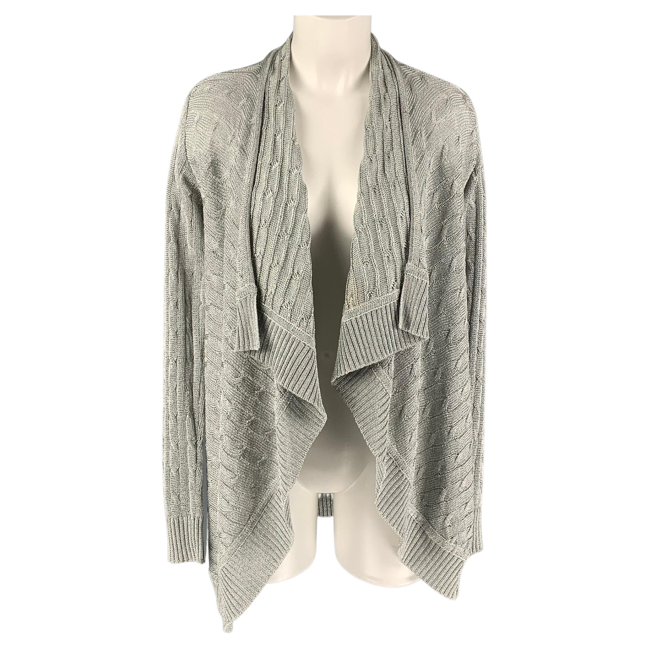 RALPH LAUREN Black Label Size S Silver Cotton Blend Cable Knit Cardigan For  Sale at 1stDibs
