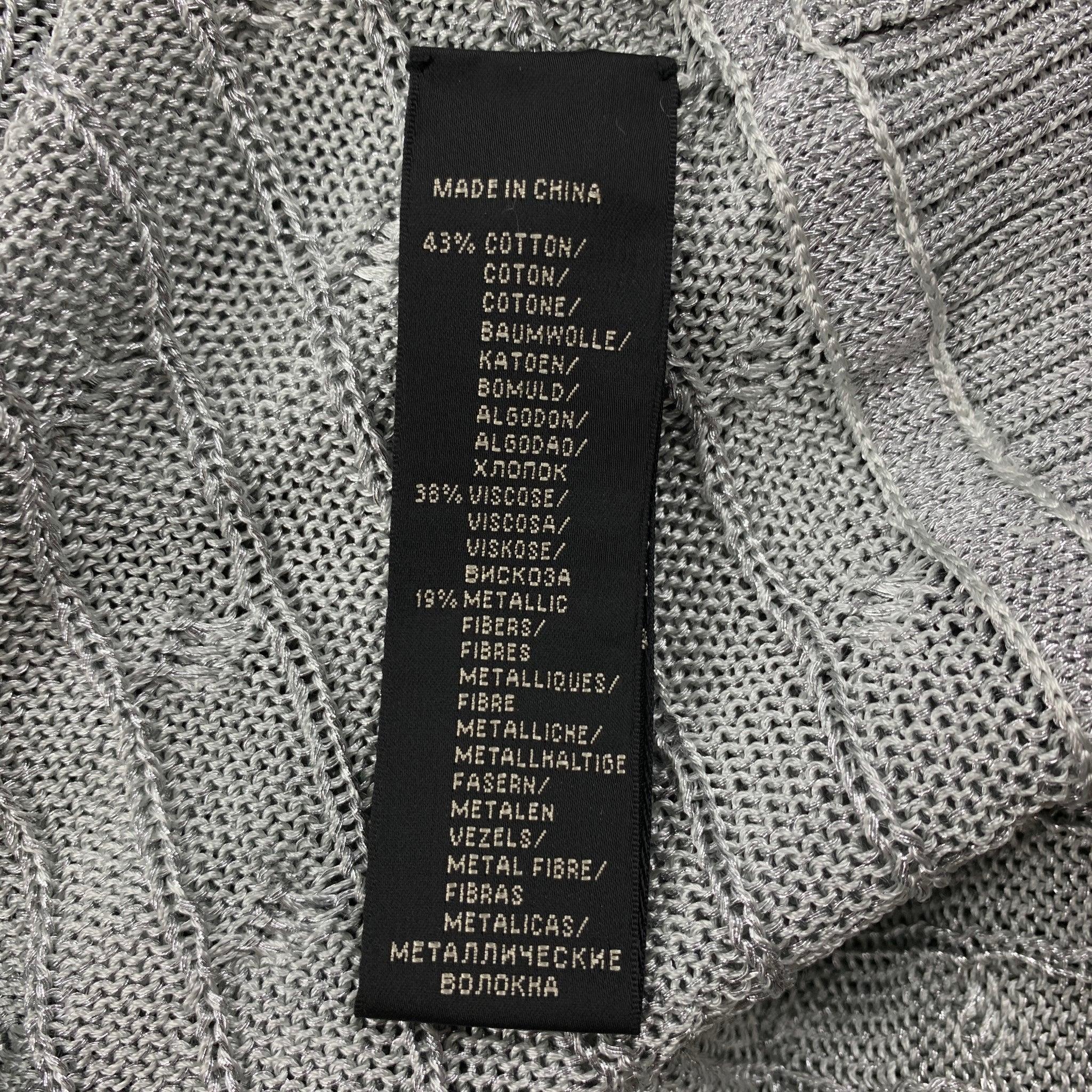 RALPH LAUREN Schwarz Label Größe S Silberne Strickjacke aus Baumwollmischung mit offener Vorderseite Damen im Angebot