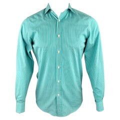 RALPH LAUREN Black Label Size S Teal Stripe Cotton Button Up Long Sleeve Shirt