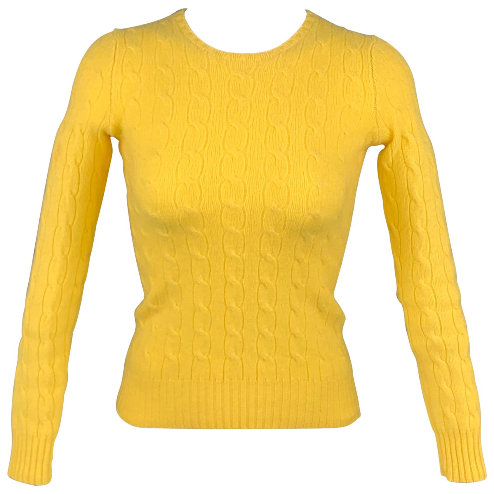 RALPH LAUREN Black Label Size S Yellow Cashmere Cable Knit Sweater