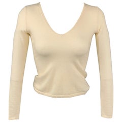 RALPH LAUREN Black Label Size XS Cream Knitted Cashmere V-neck Pullover