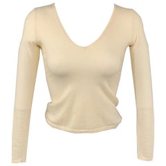 RALPH LAUREN Black Label Size XS Cream Knitted Cashmere V-neck Pullover