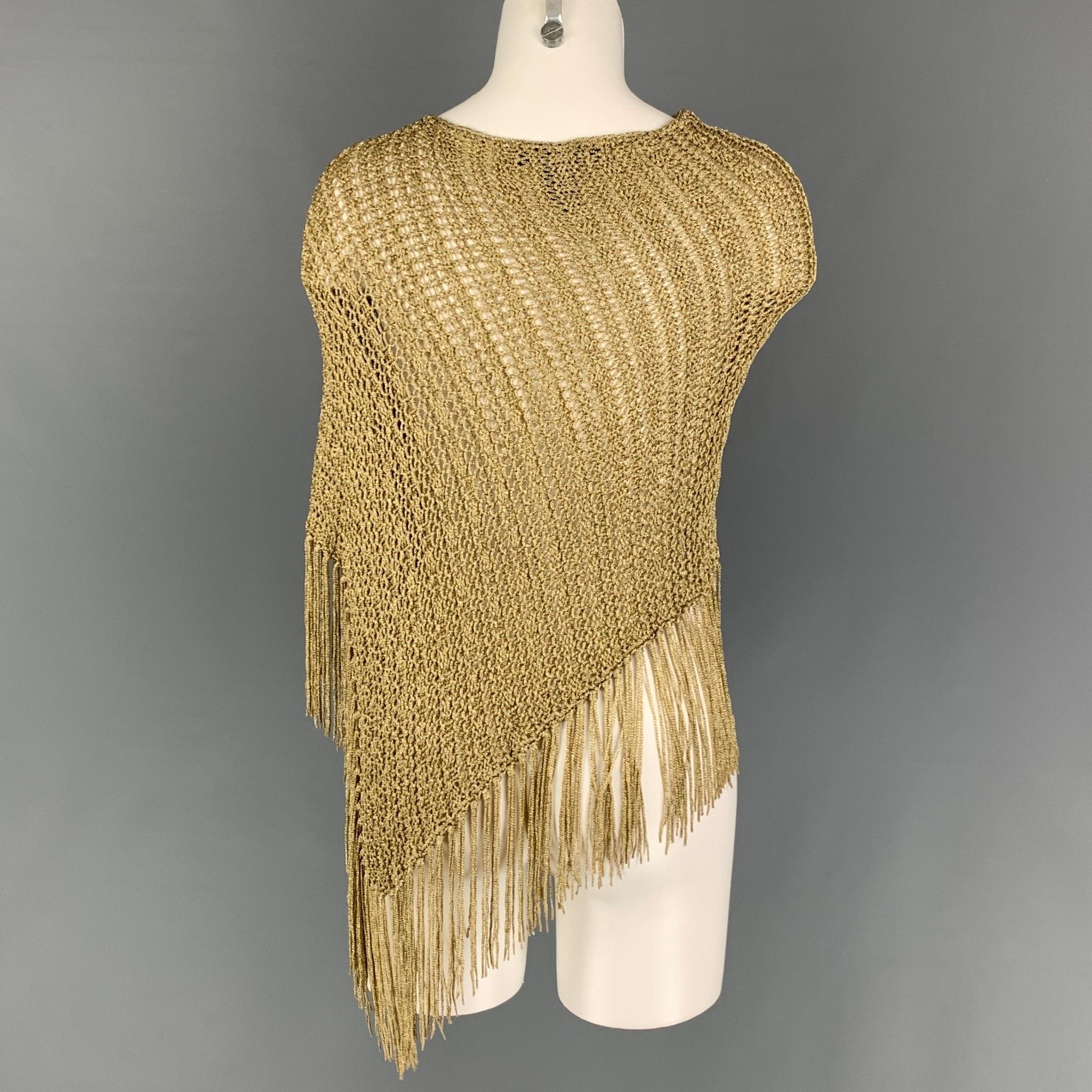 RALPH LAUREN Black Label Size XS/S Gold Viscose Polyester Mesh Fringed Cape In Good Condition In San Francisco, CA