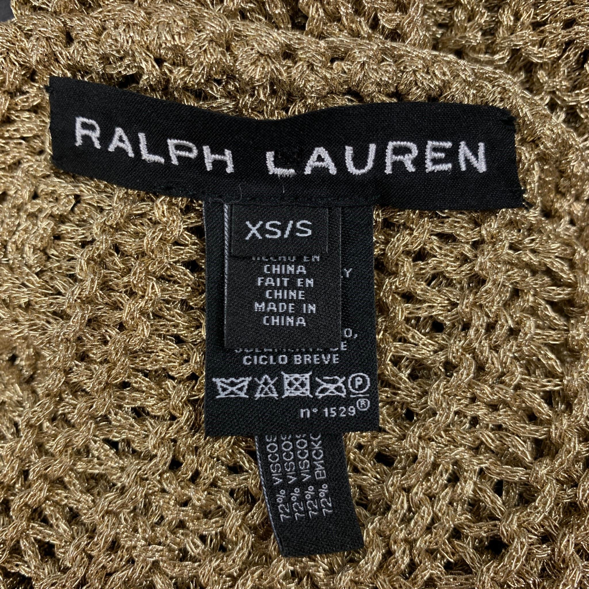 RALPH LAUREN Black Label Size XS/S Gold Viscose Polyester Mesh Fringed Cape 1