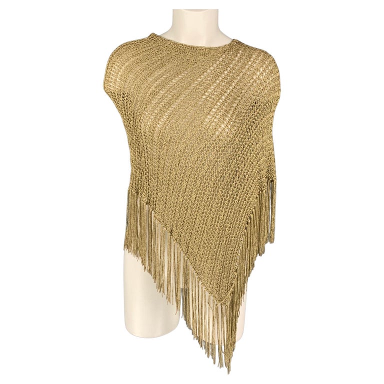 RALPH LAUREN Black Label Size XS/S Gold Viscose Polyester Mesh Fringed Cape  For Sale at 1stDibs