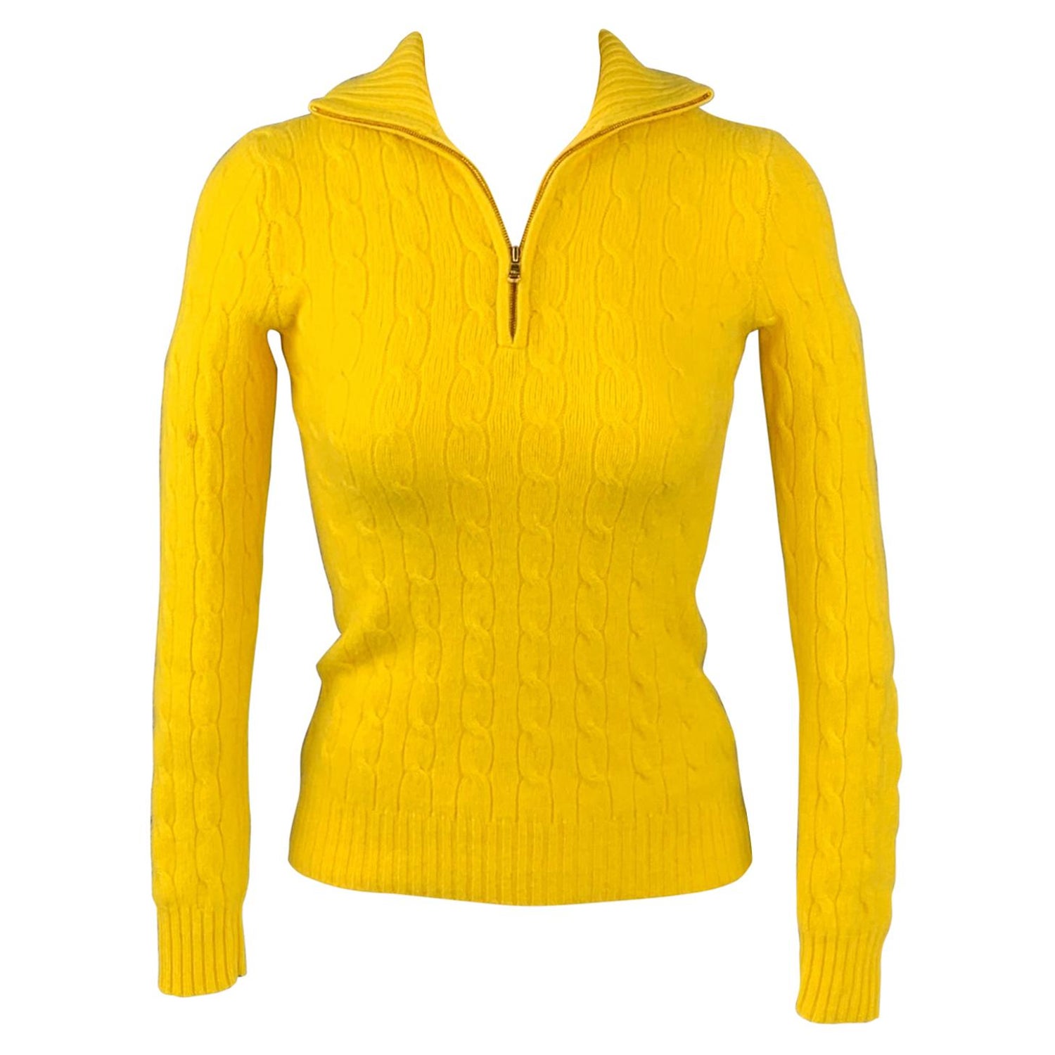 RALPH LAUREN Black Label Size XS Yellow Knitted Cashmere Sweater For Sale  at 1stDibs