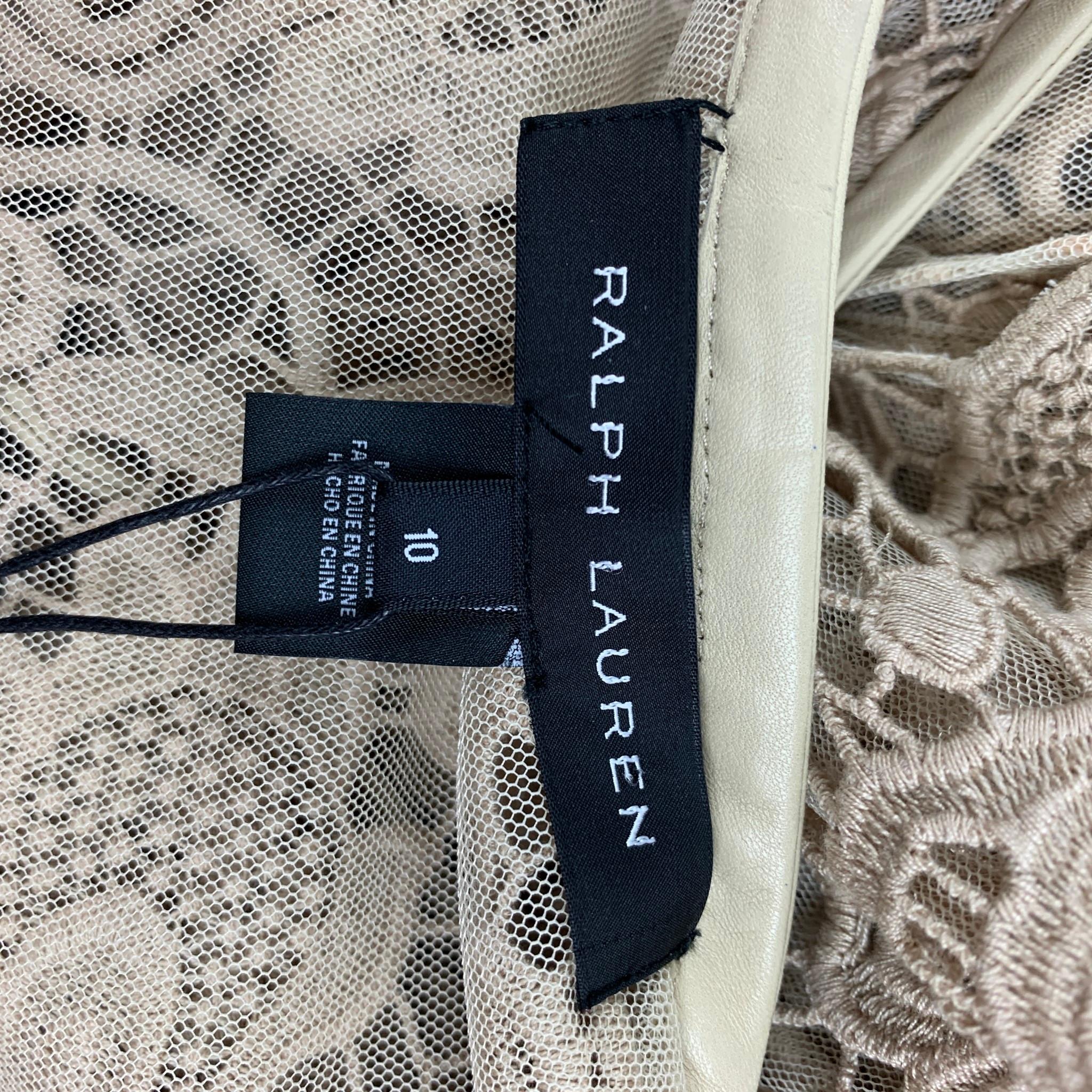 RALPH LAUREN Black Label Size10 Khaki Cotton Lace Open Front Coat In New Condition In San Francisco, CA