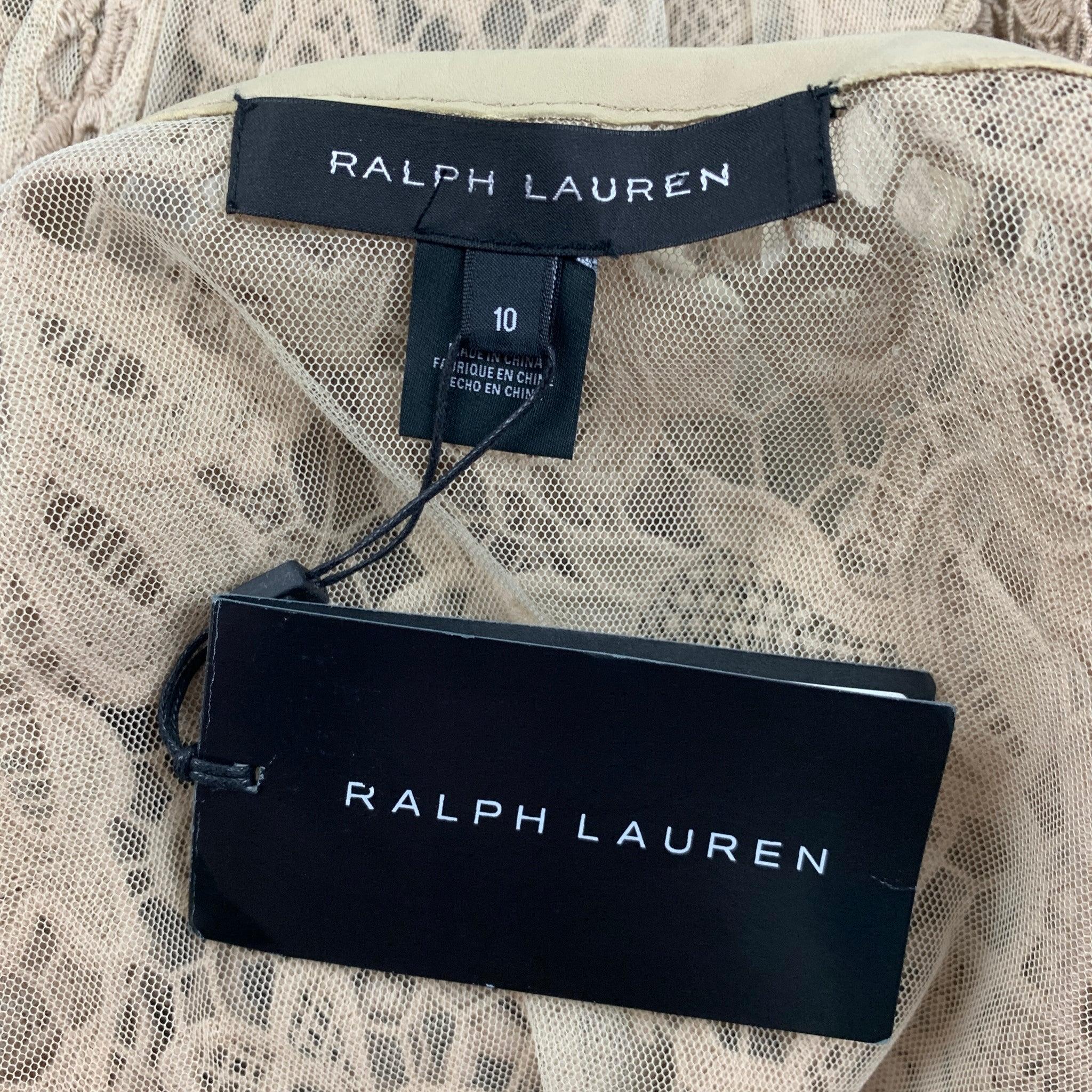 RALPH LAUREN Black Label Size10 Khaki Cotton Lace Open Front Coat For Sale 2