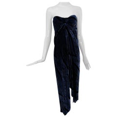 Ralph Lauren Black Label Strapless Velvet Draped Cocktail Dress Mid 2000s