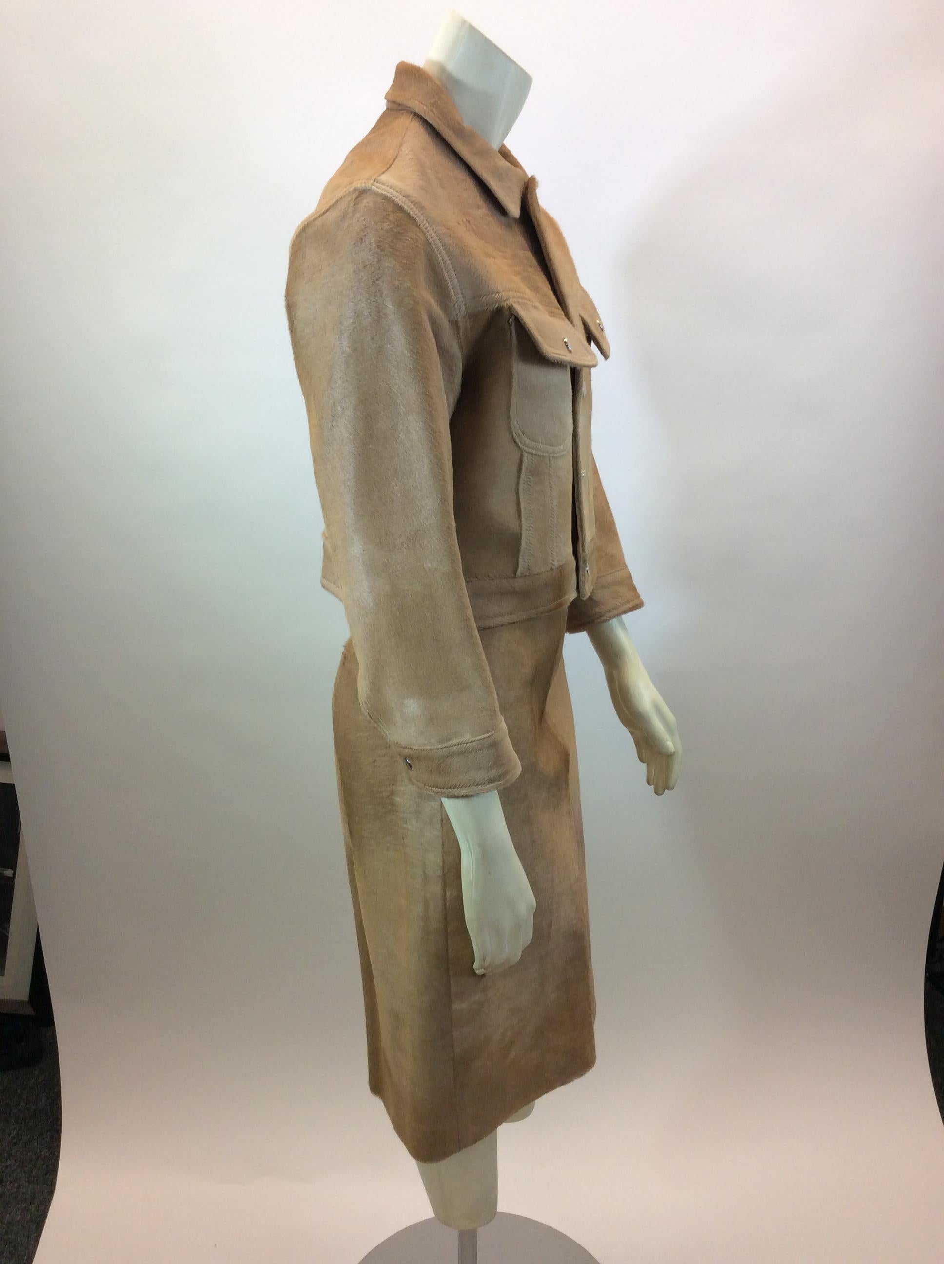 Ralph Lauren Black Label Tan Pony Hair Three Piece Skirt Suit In Good Condition For Sale In Narberth, PA