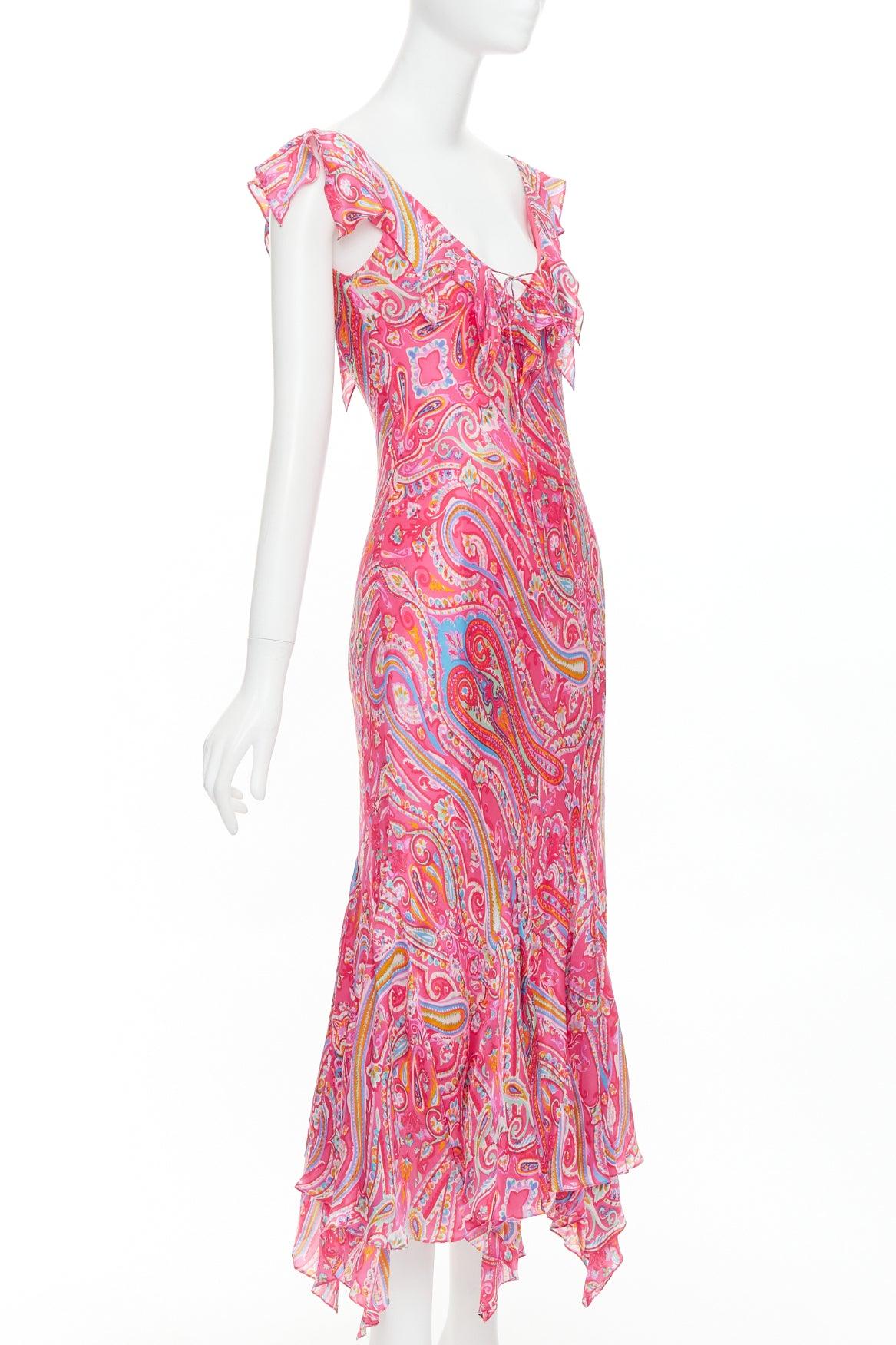 Pink RALPH LAUREN Black Label Vintage pink watercolour paisley midi dress US8 M For Sale