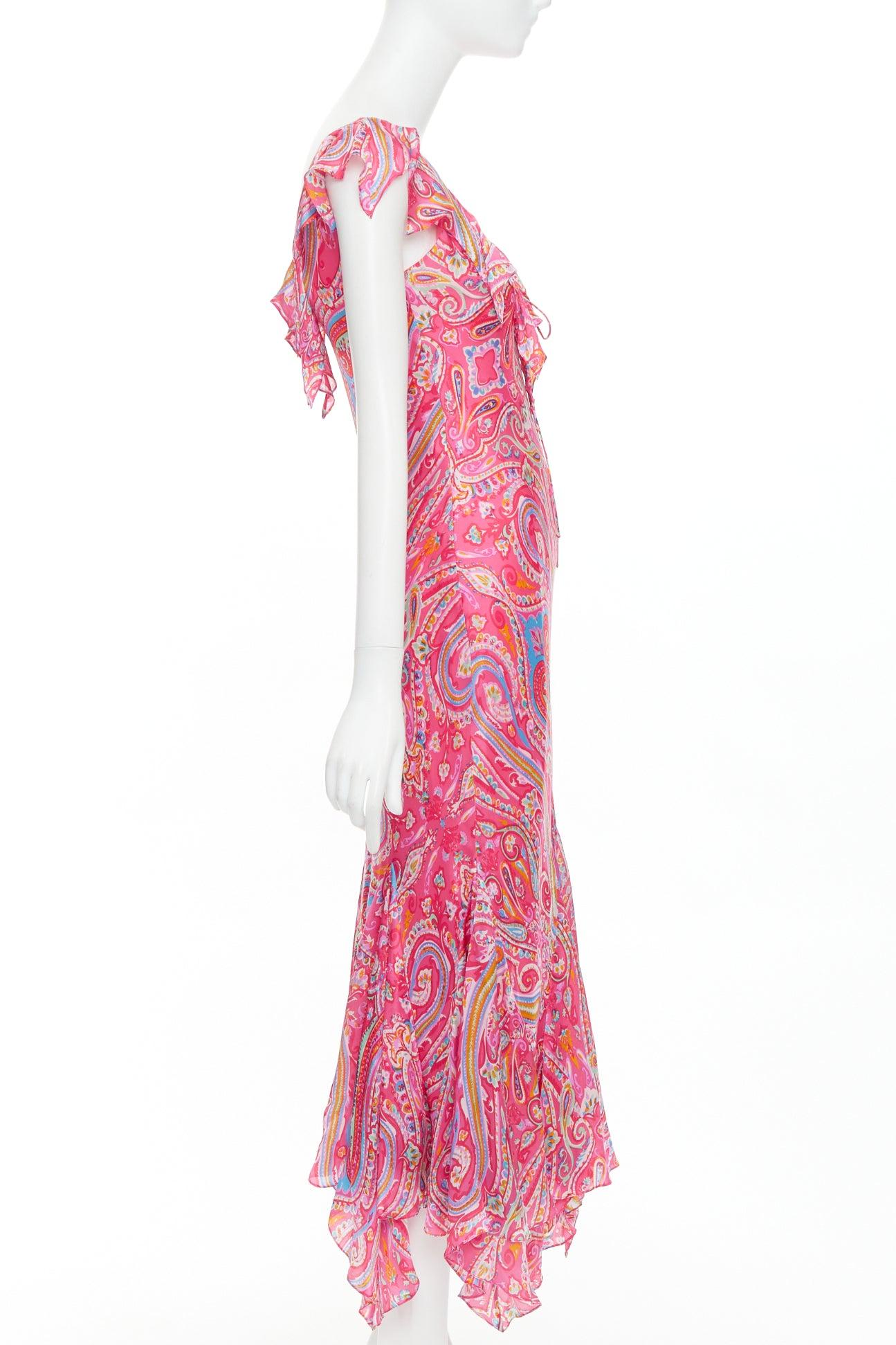 RALPH LAUREN Black Label Vintage pink watercolour paisley midi dress US8 M In Excellent Condition For Sale In Hong Kong, NT