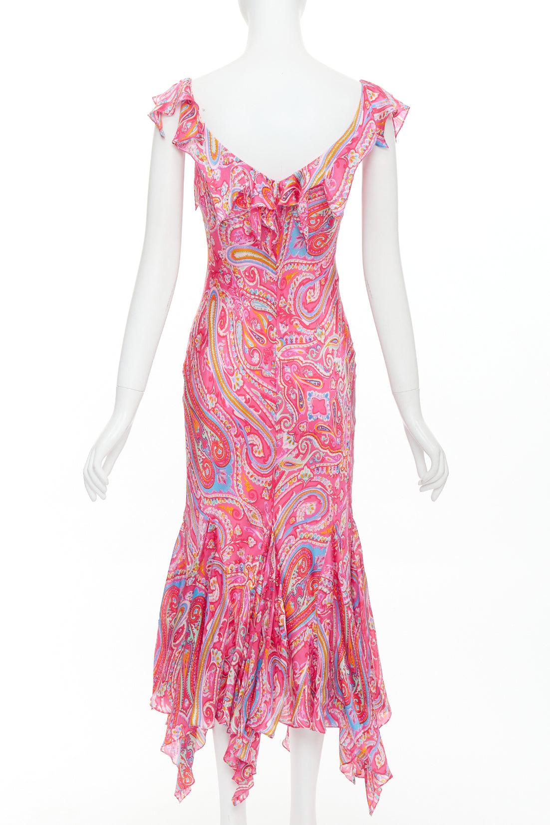 Women's RALPH LAUREN Black Label Vintage pink watercolour paisley midi dress US8 M For Sale