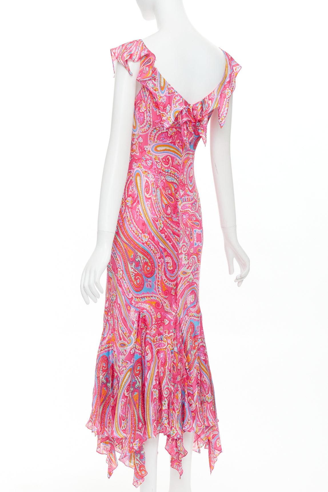 RALPH LAUREN Black Label Vintage pink watercolour paisley midi dress US8 M For Sale 1