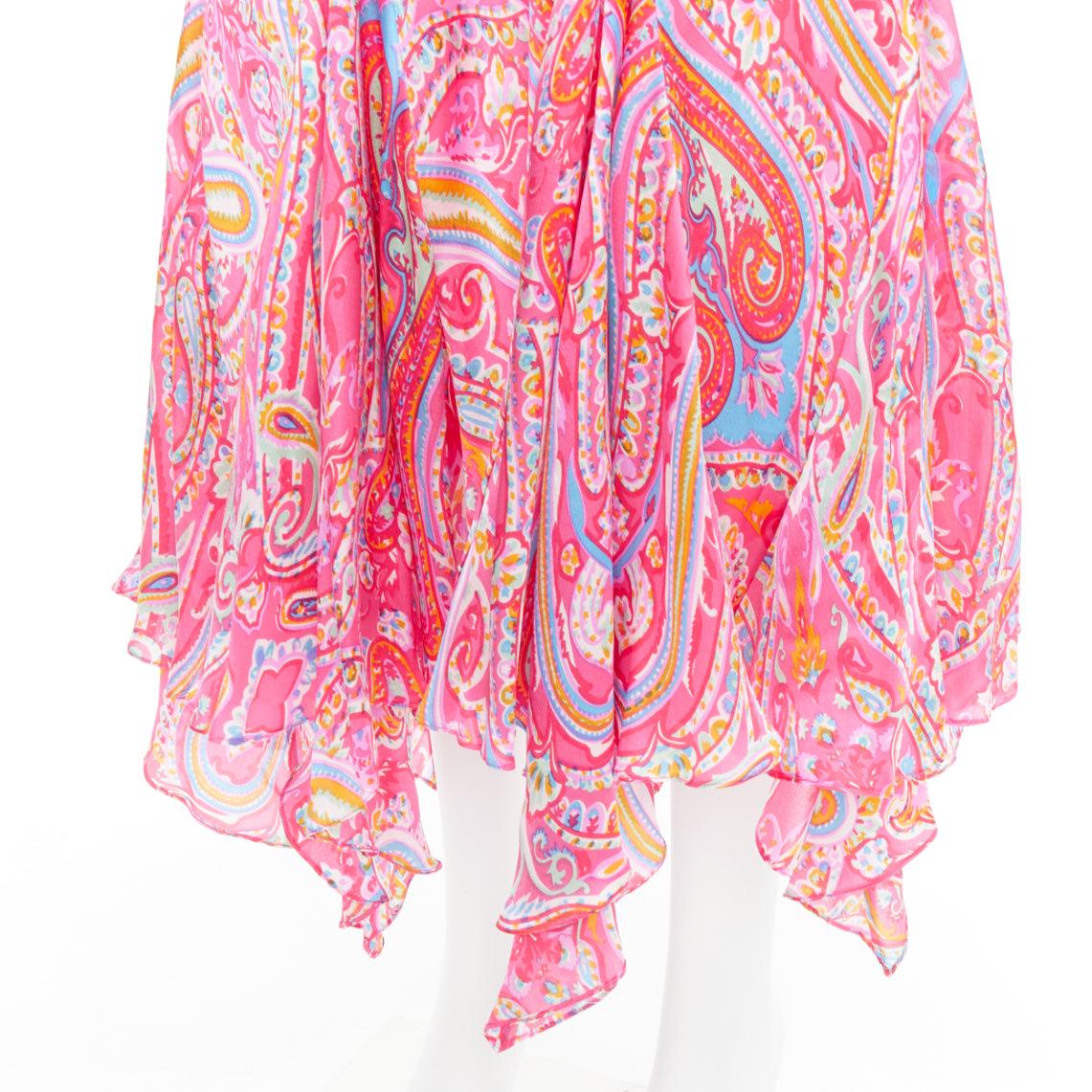 RALPH LAUREN Black Label Vintage pink watercolour paisley midi dress US8 M For Sale 2