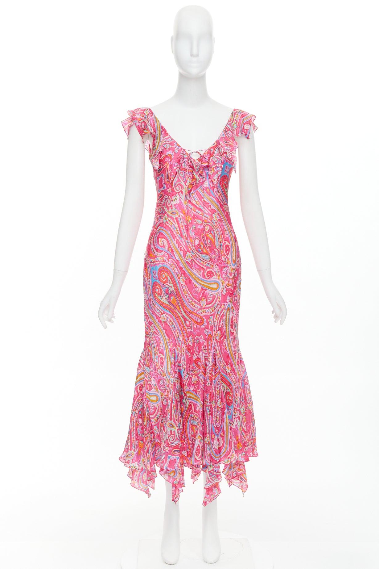 RALPH LAUREN Black Label Vintage pink watercolour paisley midi dress US8 M For Sale 4
