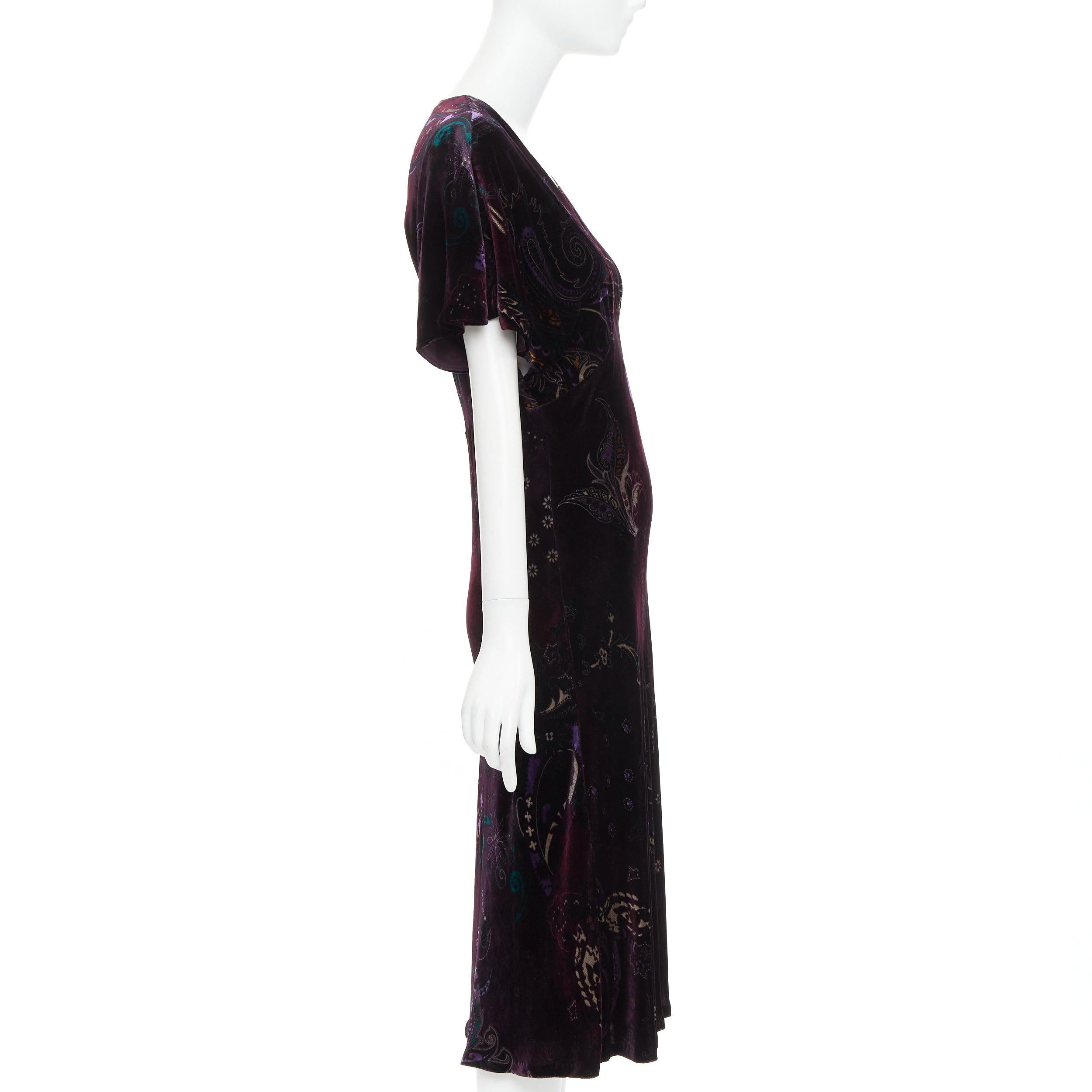 Women's RALPH LAUREN Black Label Vintage purple velvet paisley floral print dress US8 L For Sale