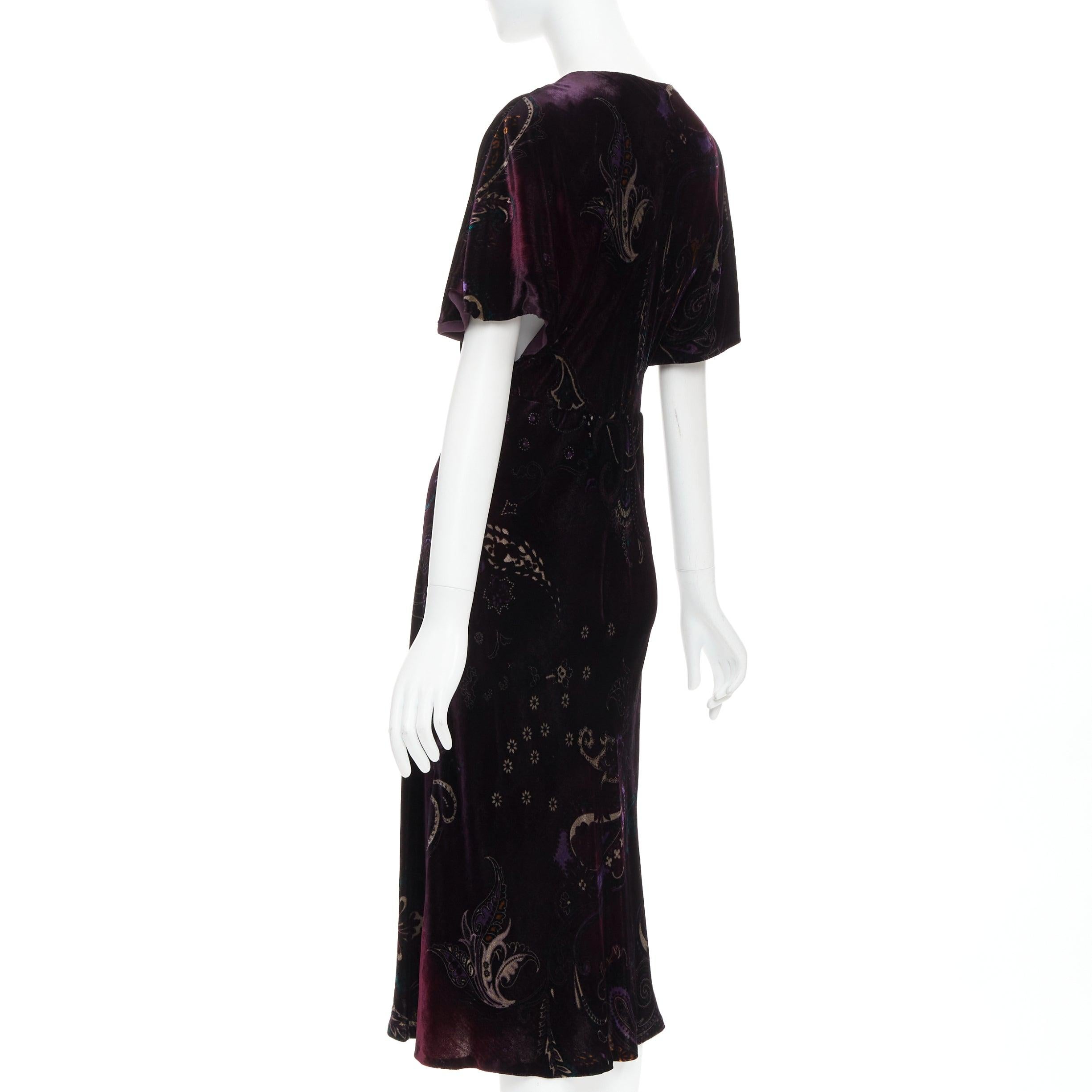 RALPH LAUREN Black Label Vintage purple velvet paisley floral print dress US8 L For Sale 2