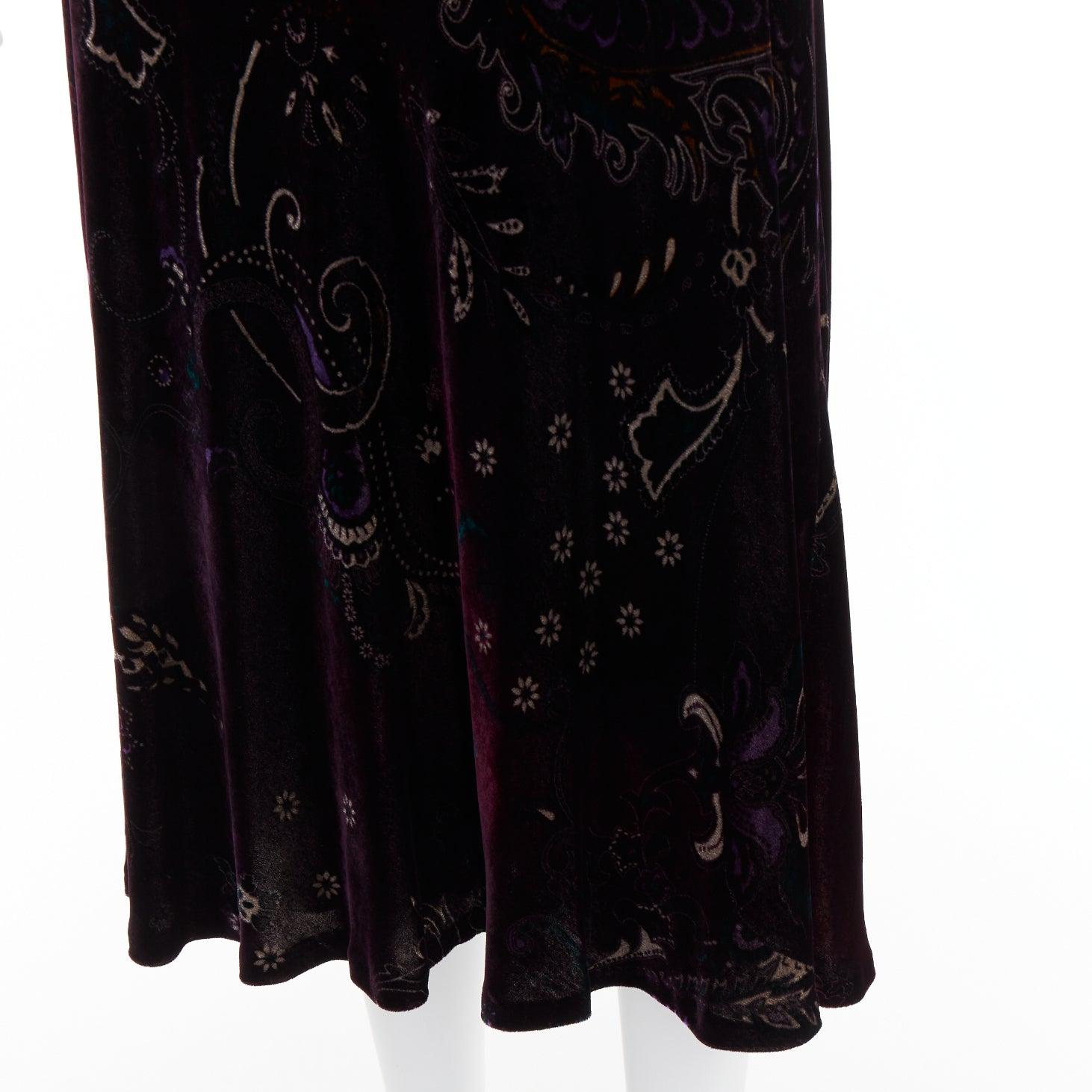 RALPH LAUREN Black Label Vintage purple velvet paisley floral print dress US8 L For Sale 3