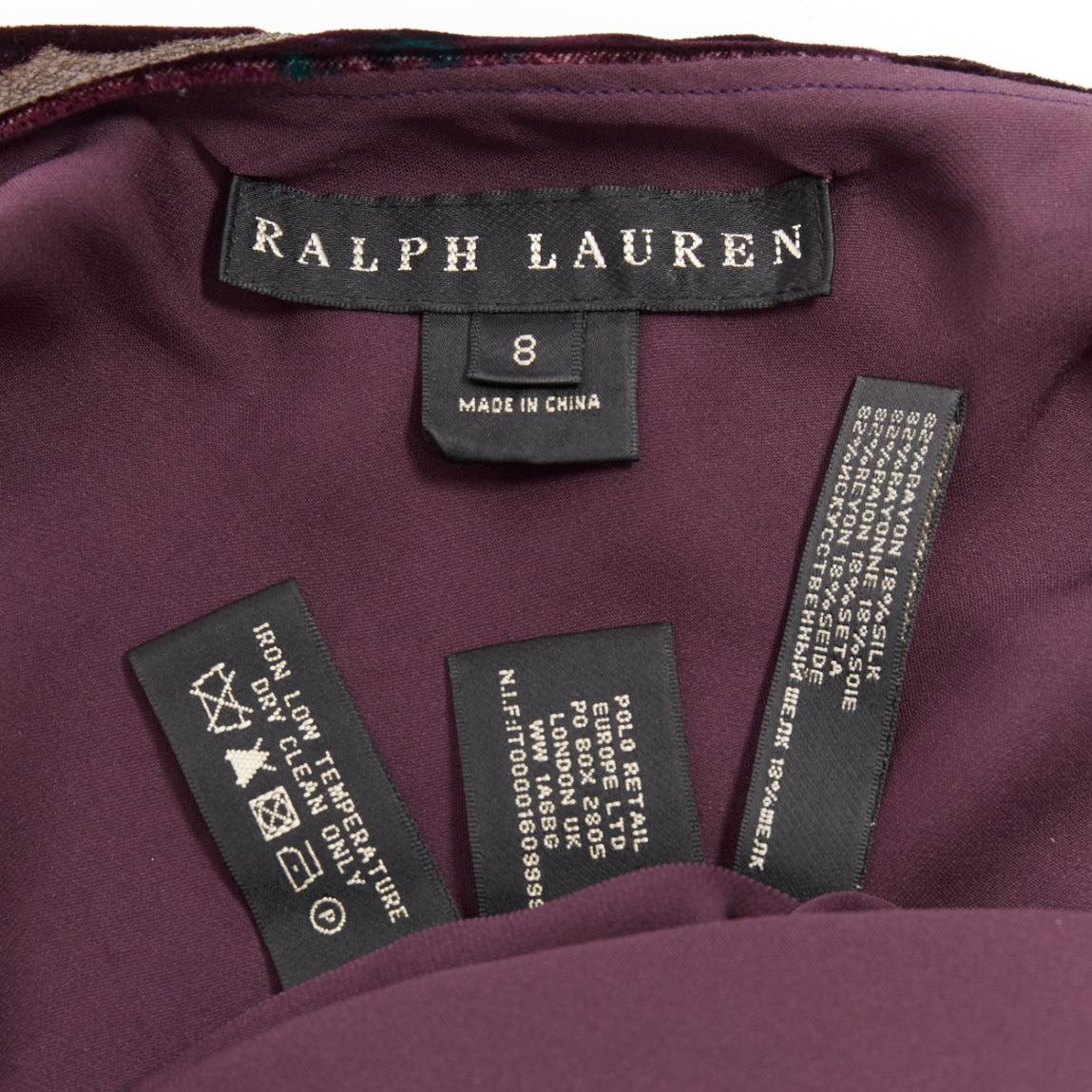 RALPH LAUREN Black Label Vintage purple velvet paisley floral print dress US8 L For Sale 4