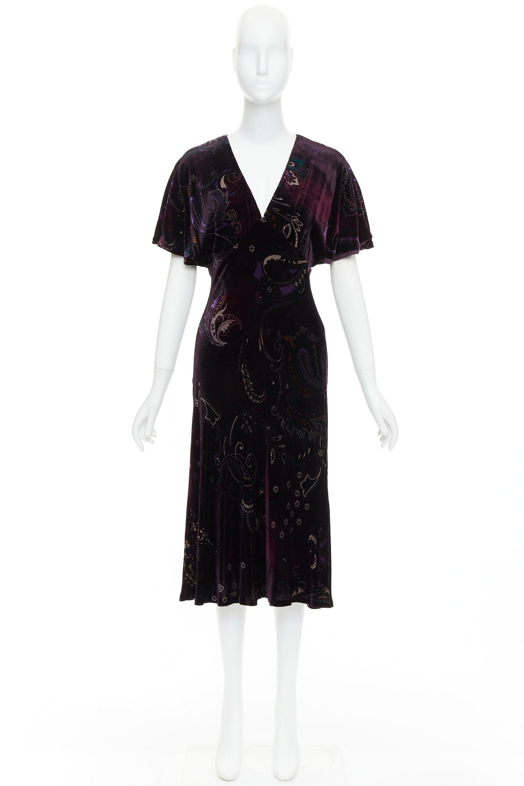 RALPH LAUREN Black Label Vintage purple velvet paisley floral print dress US8 L For Sale 5