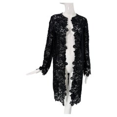 Ralph Lauren Black Label, cappotto da donna in pizzo guipure nero, taglia 12