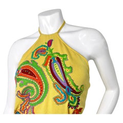 Ralph Lauren Black Label Yellow Paisley Embroidered Halter Top