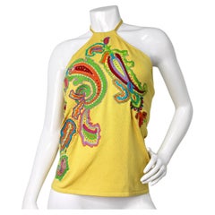 Ralph Lauren Black Label Yellow Paisley Embroidered Halter Top