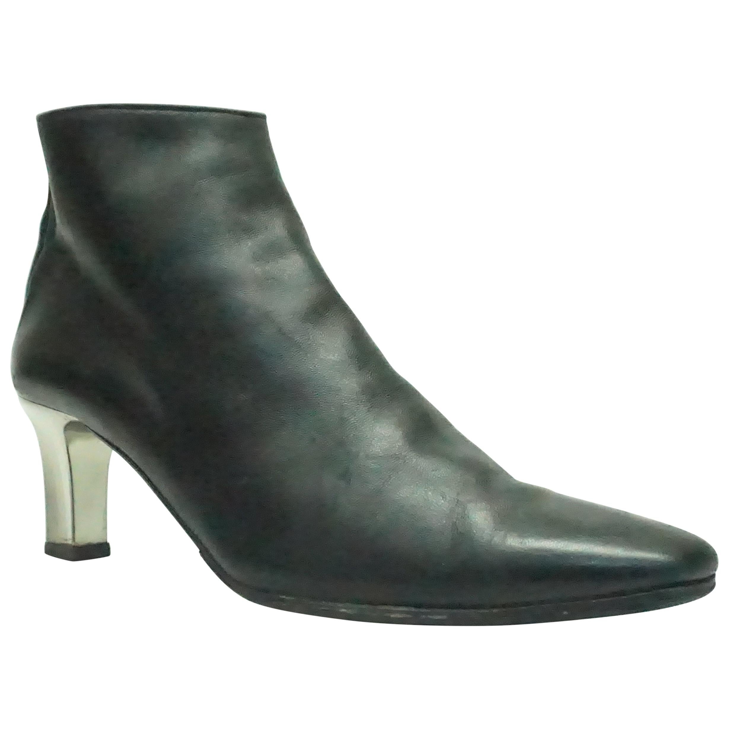 Ralph Lauren Black Leather Boots with Mirror Heels - 7 For Sale