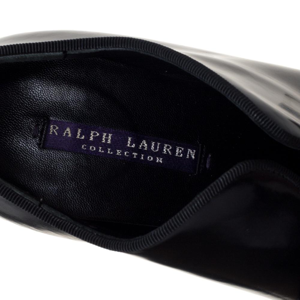 Women's Ralph Lauren Black Leather Bow Accented Platform Booties Size 38.5