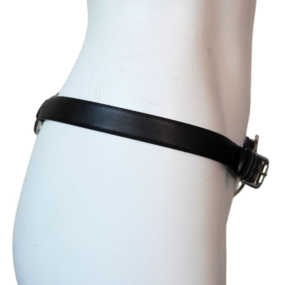 Women's Ralph Lauren Black Leather Equestrian Horseshoe Buckle Belt For Sale