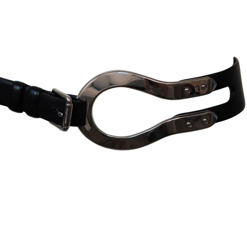 Ralph Lauren Black Leather Equestrian Horseshoe Buckle Belt For Sale 1
