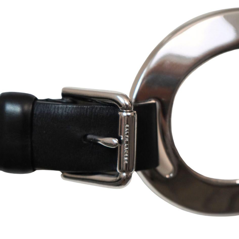 Ralph Lauren Black Leather Equestrian Horseshoe Buckle Belt For Sale 2
