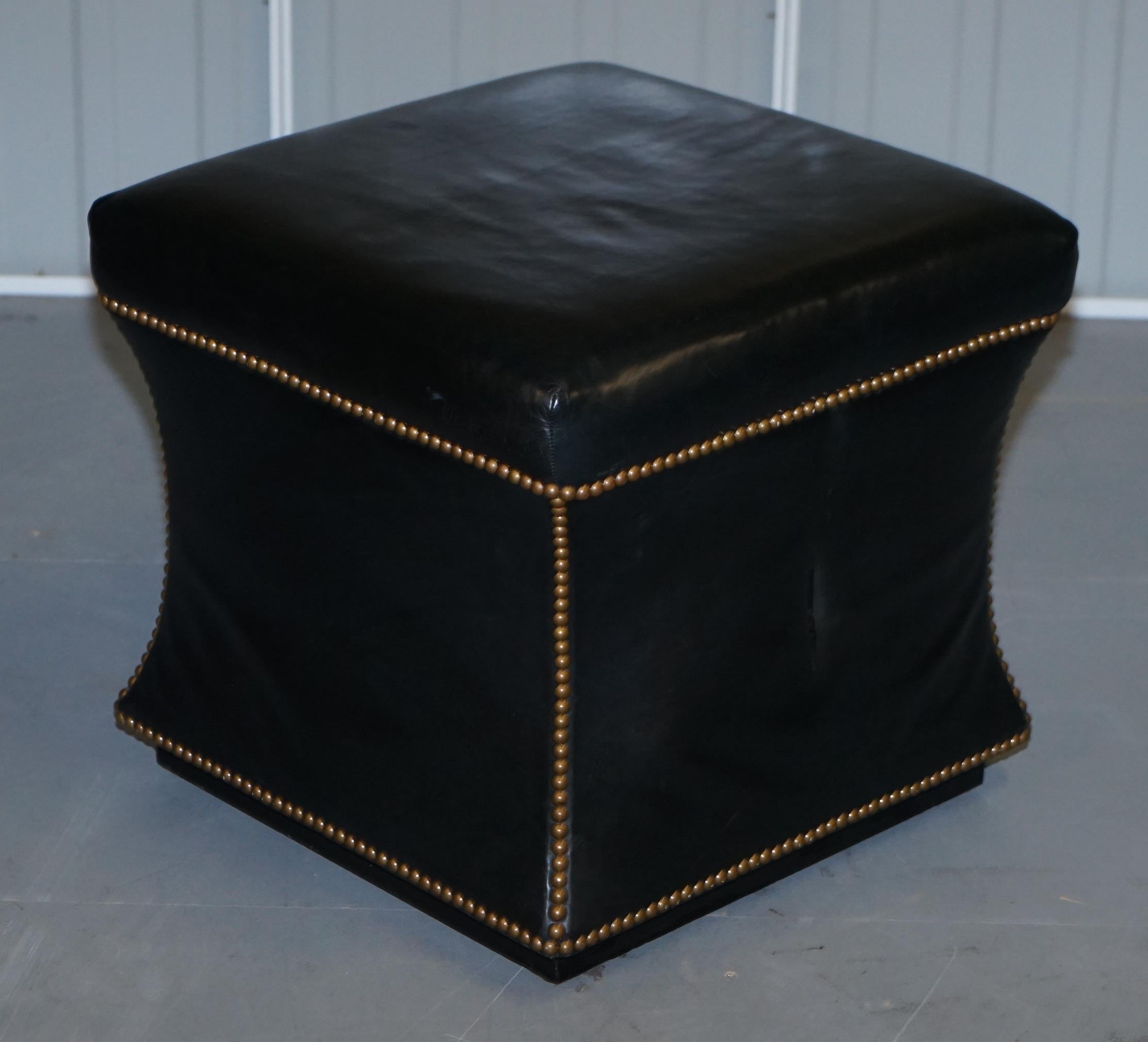 We are delighted to offer for sale this lovely Ralph Lauren black leather Florence ottoman stool

A good looking well made and expensive piece of luxury furniture. This design is based on the early Victorian ottomans which have the same sculptural