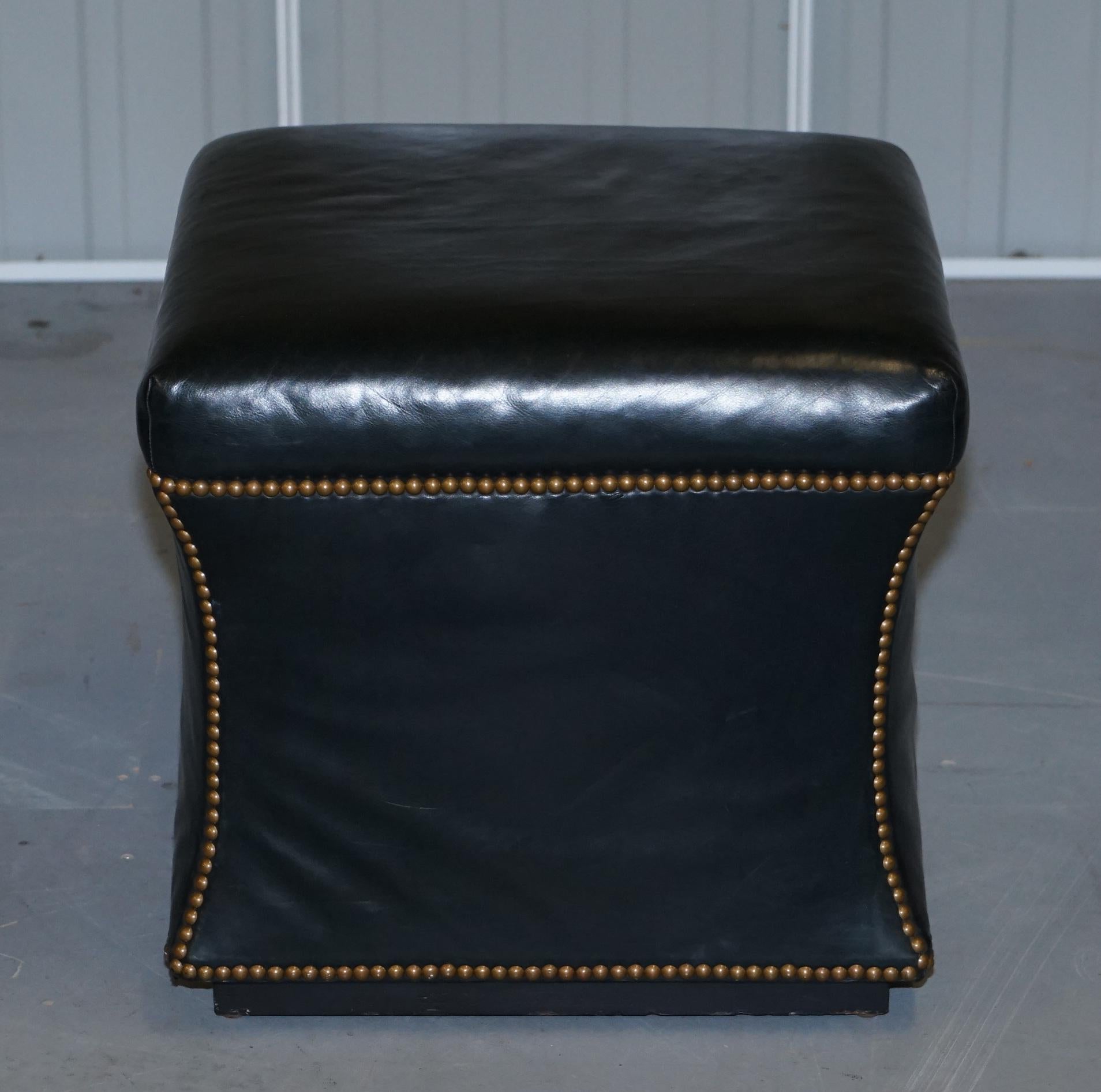 Post-Modern Ralph Lauren Black Leather Florence Ottoman in the Style of Victorian Footstools