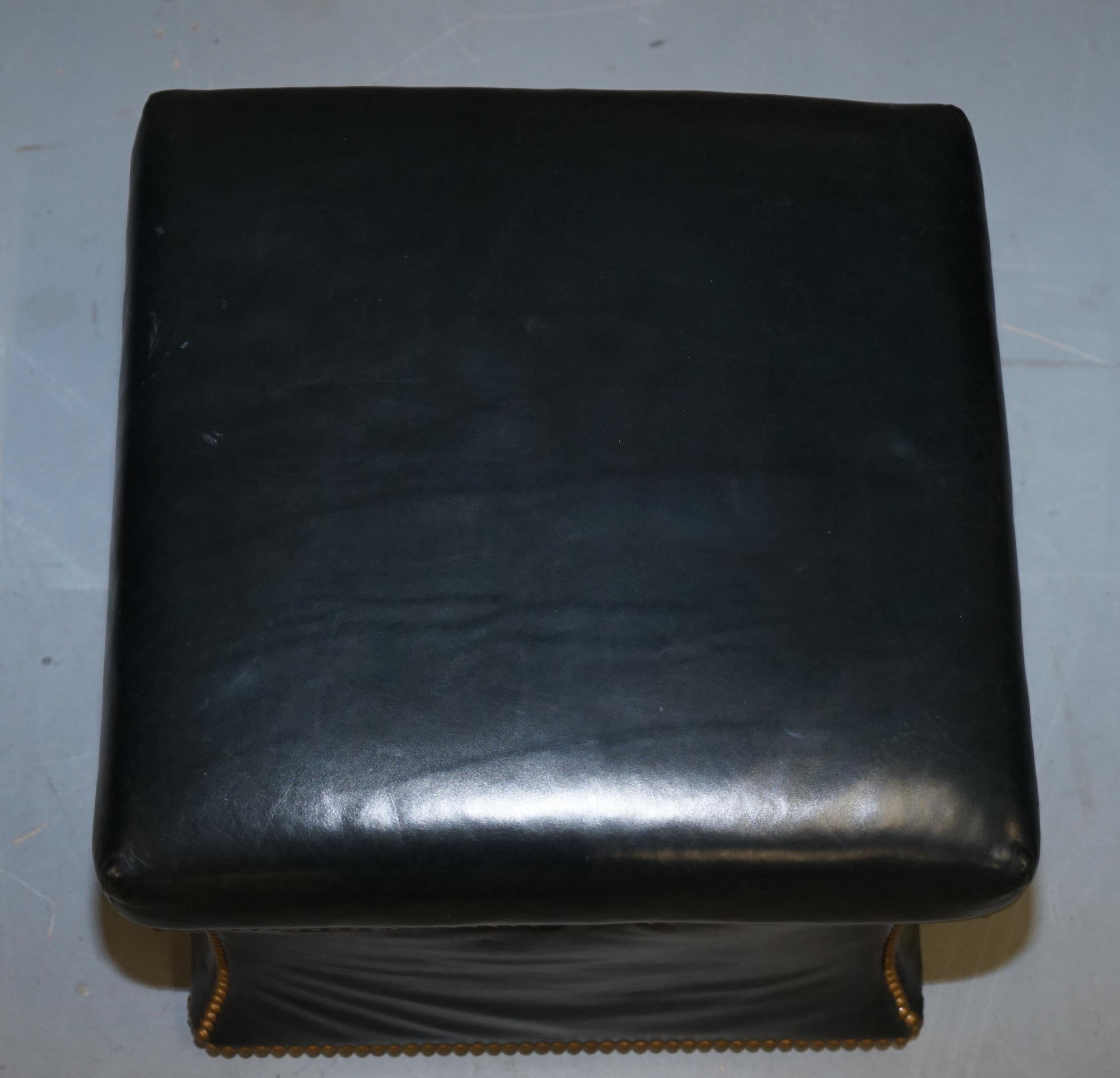 English Ralph Lauren Black Leather Florence Ottoman in the Style of Victorian Footstools