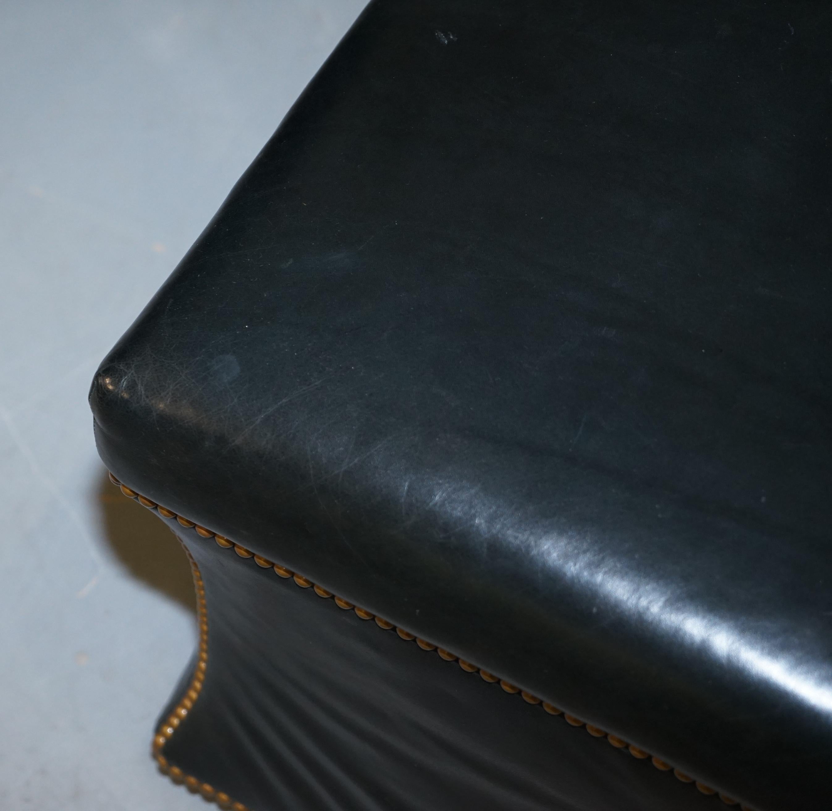 Hand-Crafted Ralph Lauren Black Leather Florence Ottoman in the Style of Victorian Footstools